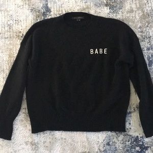 Skull Cashmere Black Crew sweater w/wht BABE, Sz S